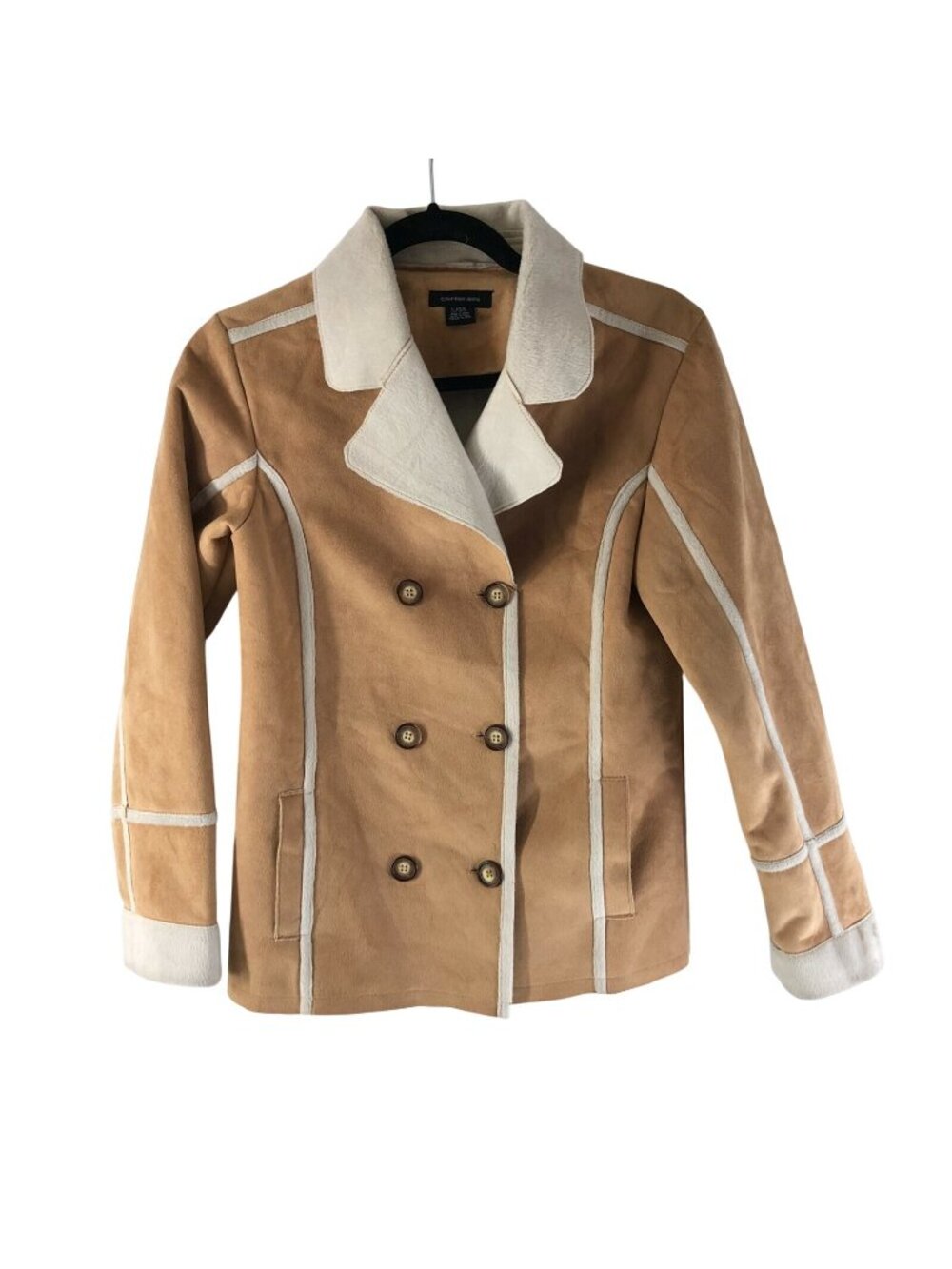 Calvin Klein Jeans Womens Faux Suede Jacket Double Breasted Beige Size L